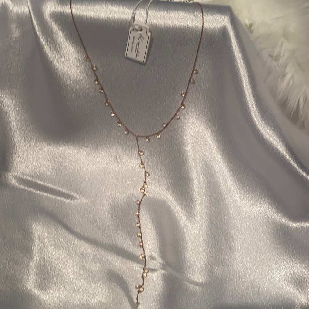 NWT Sterling finish petite rose gold color Lariat or Y necklace Dangling beads